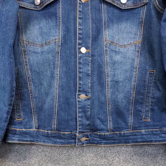 Slate & Stone Men's Denim Trucker Jacket Medium Long Sleeve Blue Flap Pockets - Picture 4 of 12